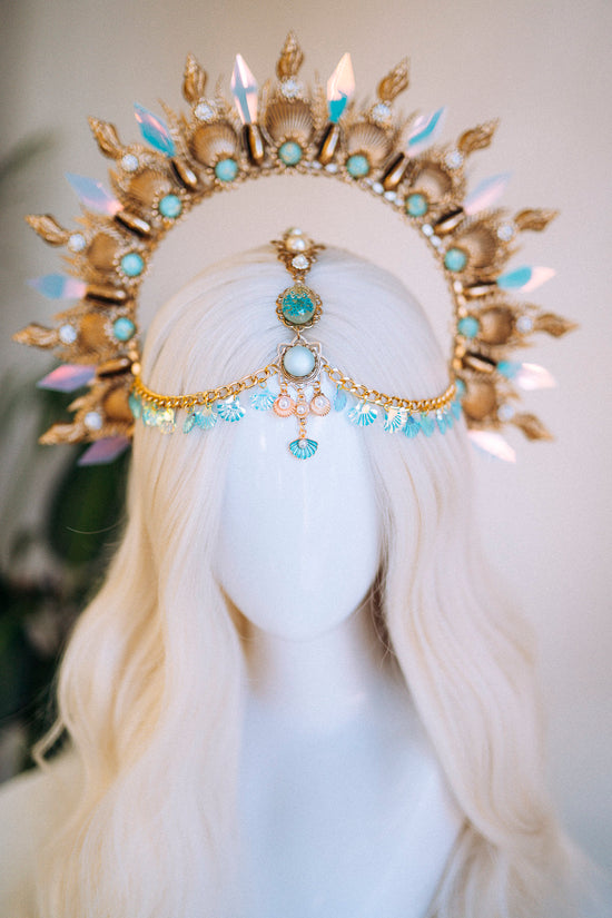 Mermaid Halo Crown, Halloween, Shell Crown, Halo Headband, Halo Headlights, Crown, Tiara, Gold Halo, Headpiece, Festival Crown,Mermaid Crown