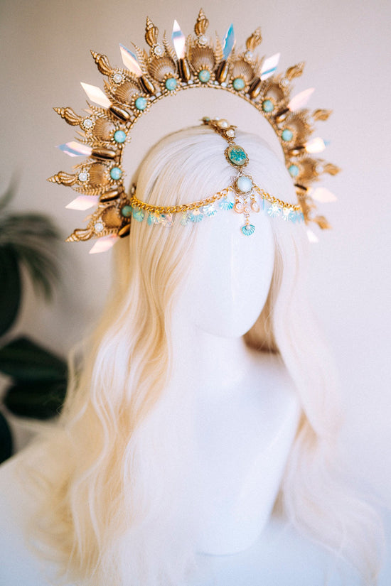 Mermaid Halo Crown, Halloween, Shell Crown, Halo Headband, Halo Headlights, Crown, Tiara, Gold Halo, Headpiece, Festival Crown,Mermaid Crown