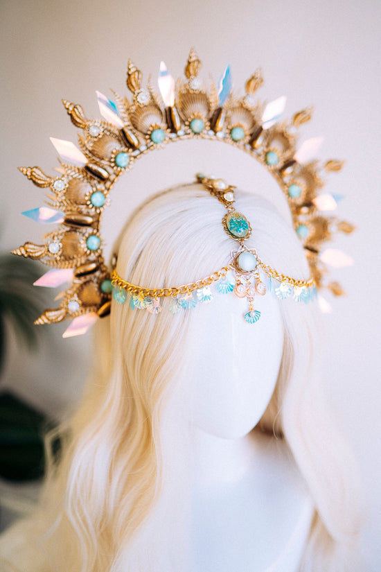 Mermaid Halo Crown, Halloween, Shell Crown, Halo Headband, Halo Headlights, Crown, Tiara, Gold Halo, Headpiece, Festival Crown,Mermaid Crown