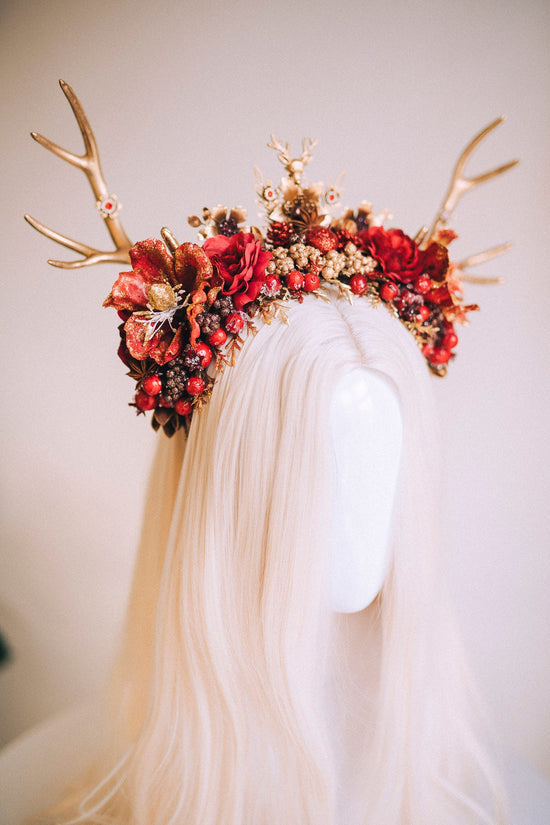 Reindeer Headband, Xmas Party, Christmas Flower Crown, Halo Headpiece, Merry Christmas, Christmas Headband, Antlers Crown, Deer Flower Crown