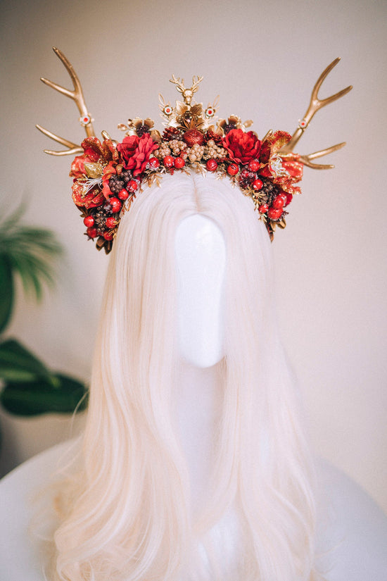 Reindeer Headband, Xmas Party, Christmas Flower Crown, Halo Headpiece, Merry Christmas, Christmas Headband, Antlers Crown, Deer Flower Crown