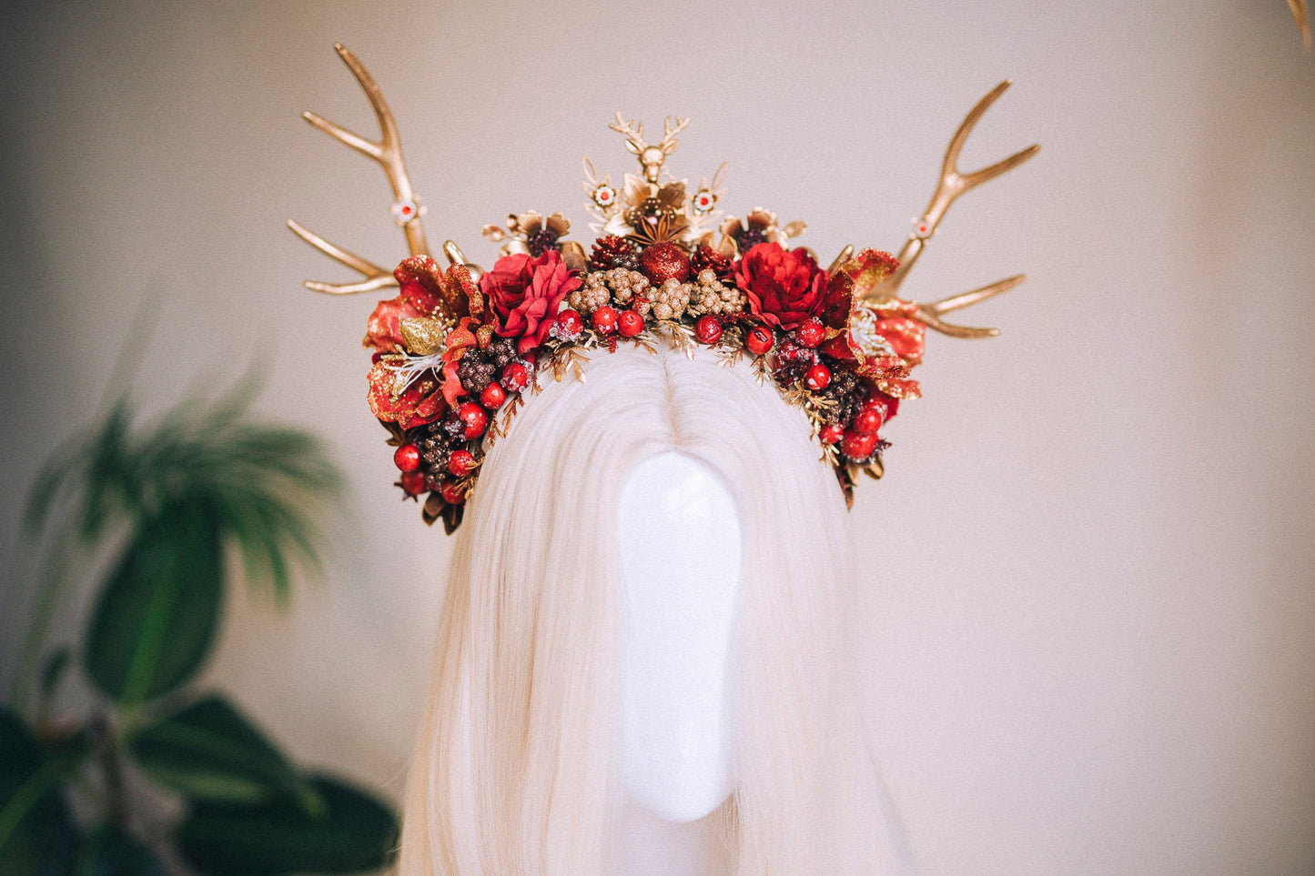 Reindeer Headband, Xmas Party, Christmas Flower Crown, Halo Headpiece, Merry Christmas, Christmas Headband, Antlers Crown, Deer Flower Crown