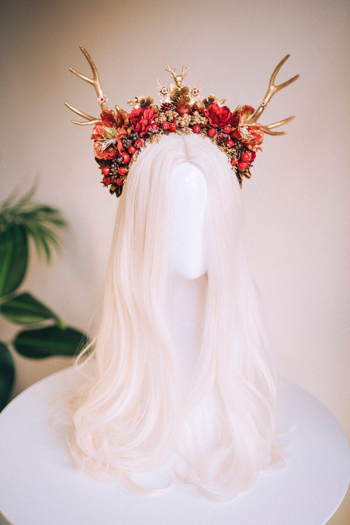 Reindeer Headband, Xmas Party, Christmas Flower Crown, Halo Headpiece, Merry Christmas, Christmas Headband, Antlers Crown, Deer Flower Crown