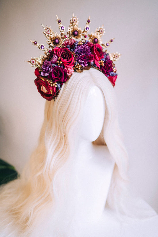 Flower Halo Crown, Halo Headpiece, Halo Crown, Halo Headlights, Flower Crown, Celestial, Headpiece, Pregnancy Photo, Goddess, Purple Flowers