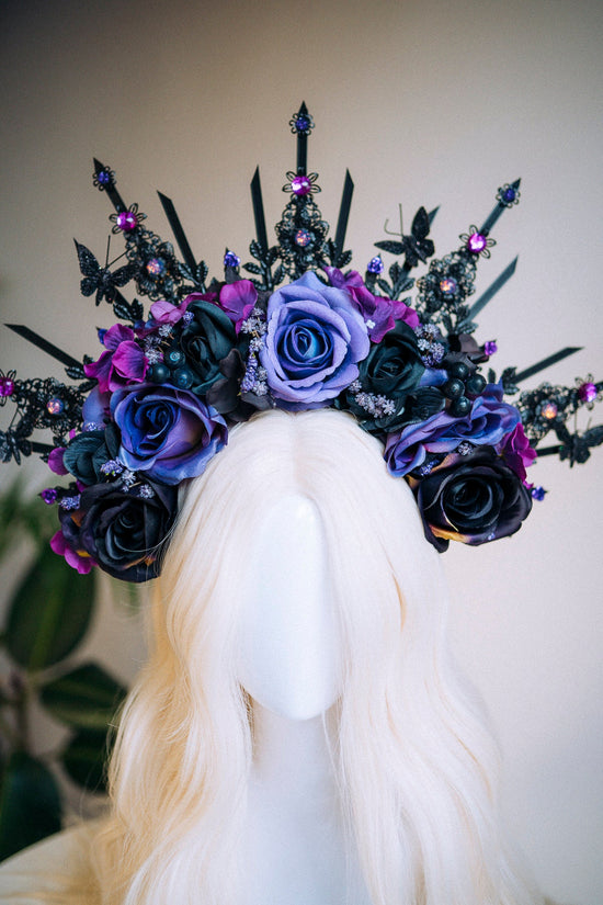 Flower Halo Crown, Halo Headpiece, Halo Headlights, Flower Crown, Celestial, Headpiece, Black Flower Crown, Purple Flower Crown, Halloween