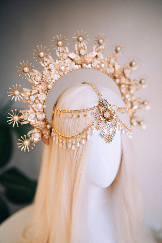 Gold Halo crown, Halo Headband, Halo headpiece, Wedding crown, Festival headpiece, Met Gala Crown, Baroque Crown, Mary Crown, Boho Wedding