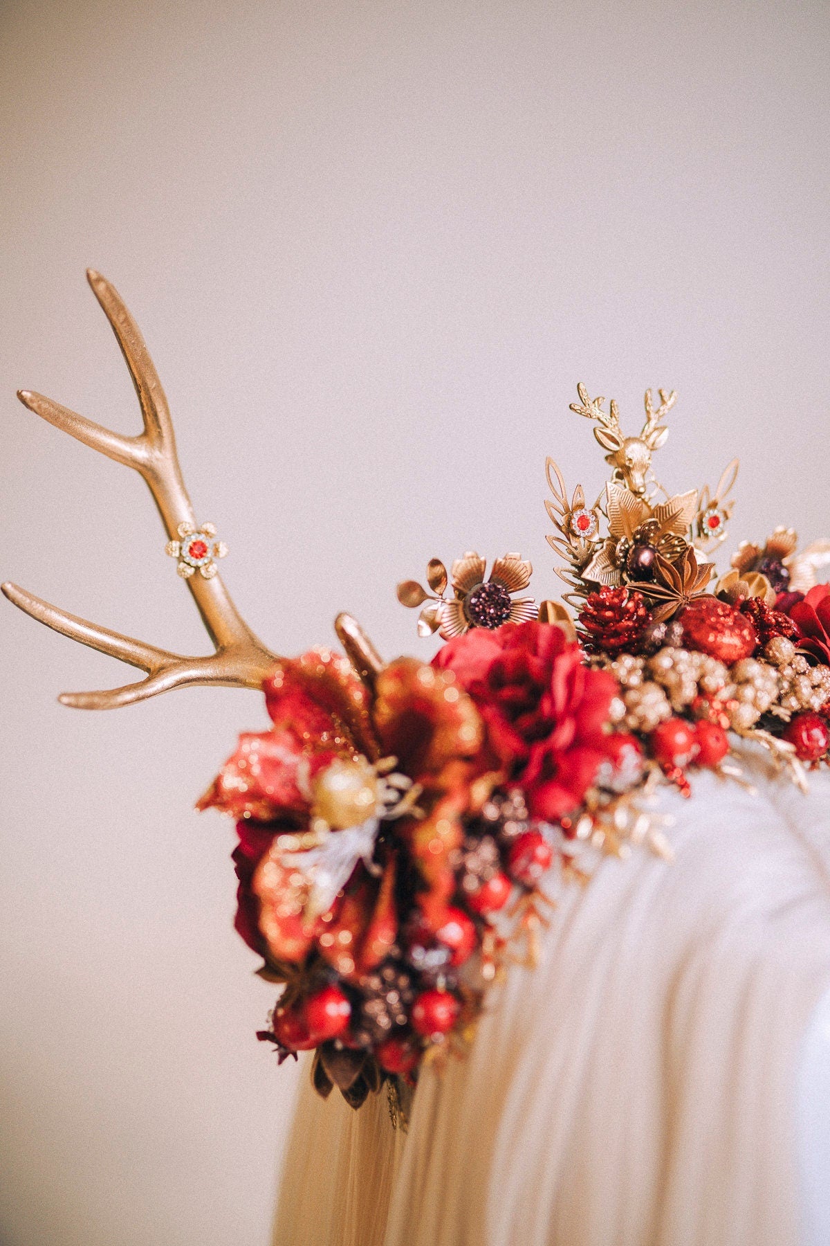 Reindeer Headband, Xmas Party, Christmas Flower Crown, Halo Headpiece, Merry Christmas, Christmas Headband, Antlers Crown, Deer Flower Crown