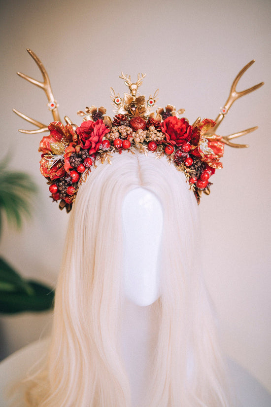 Reindeer Headband, Xmas Party, Christmas Flower Crown, Halo Headpiece, Merry Christmas, Christmas Headband, Antlers Crown, Deer Flower Crown