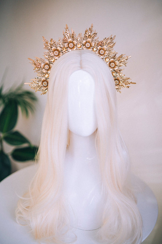 Gold Halo Crown, Halo Headpiece, Festival crown, Festival headpiece, Beige Halo, Wedding Crown, Halo crown, Boho Wedding, Halo Headband