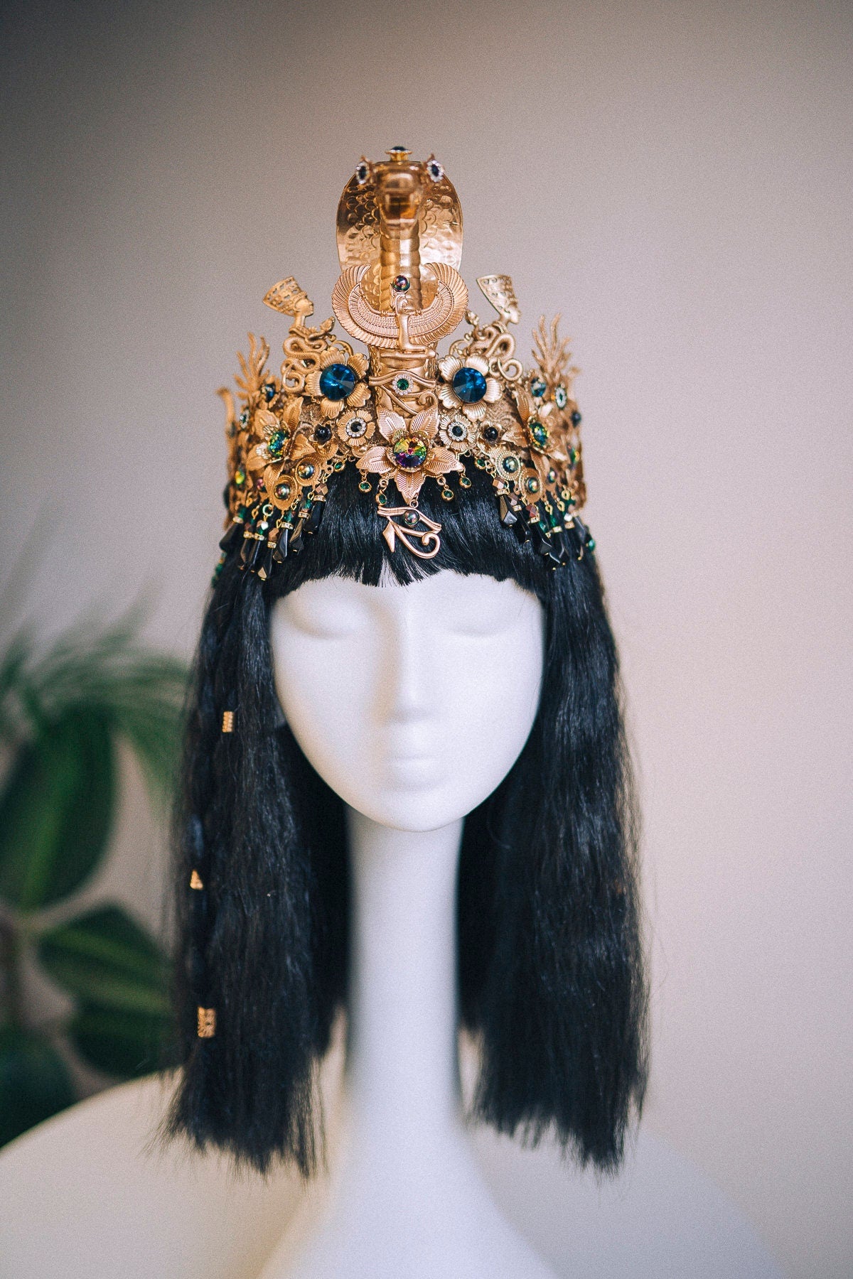 Cleopatra Crown, Egypt costume, Gold Headpiece, Headdress, Halloween costume, Goddess Crown, Burning man, Gold cobra crown