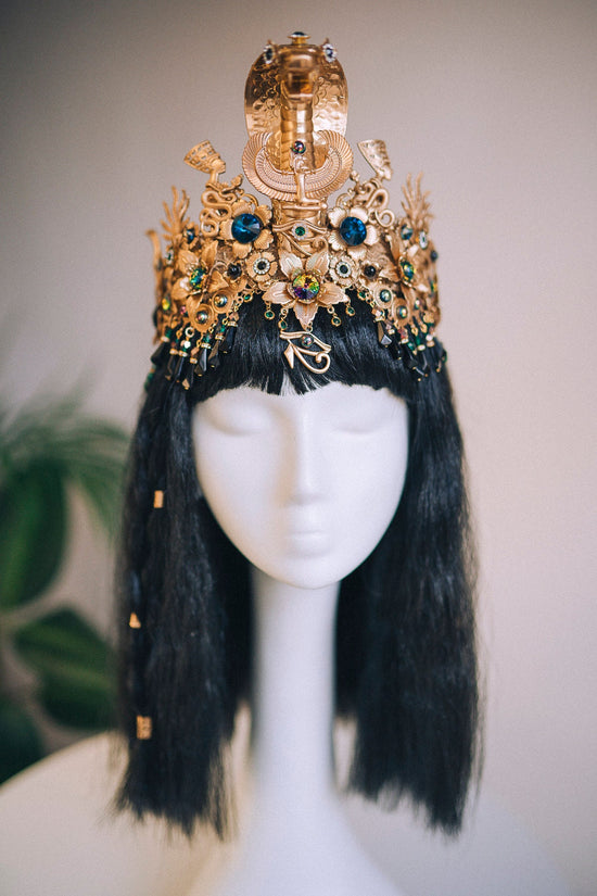 Cleopatra Crown, Egypt costume, Gold Headpiece, Headdress, Halloween costume, Goddess Crown, Burning man, Gold cobra crown