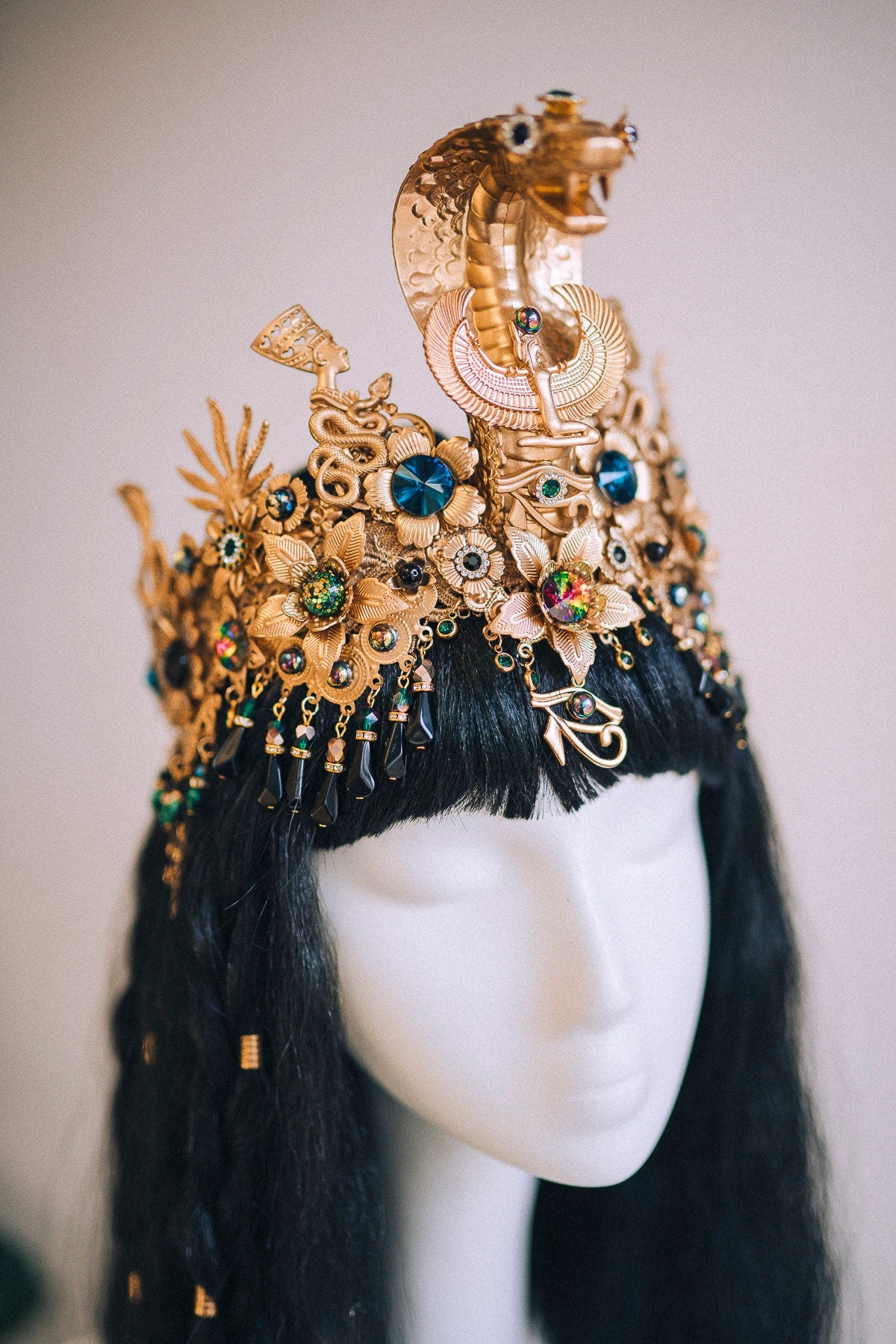 Cleopatra Crown, Egyptian Crown, Festival Accessories, Carnival Crown, Mardi Gras Headpiece, Queen Cleopatra Costume,Handmade Egyptian Crown