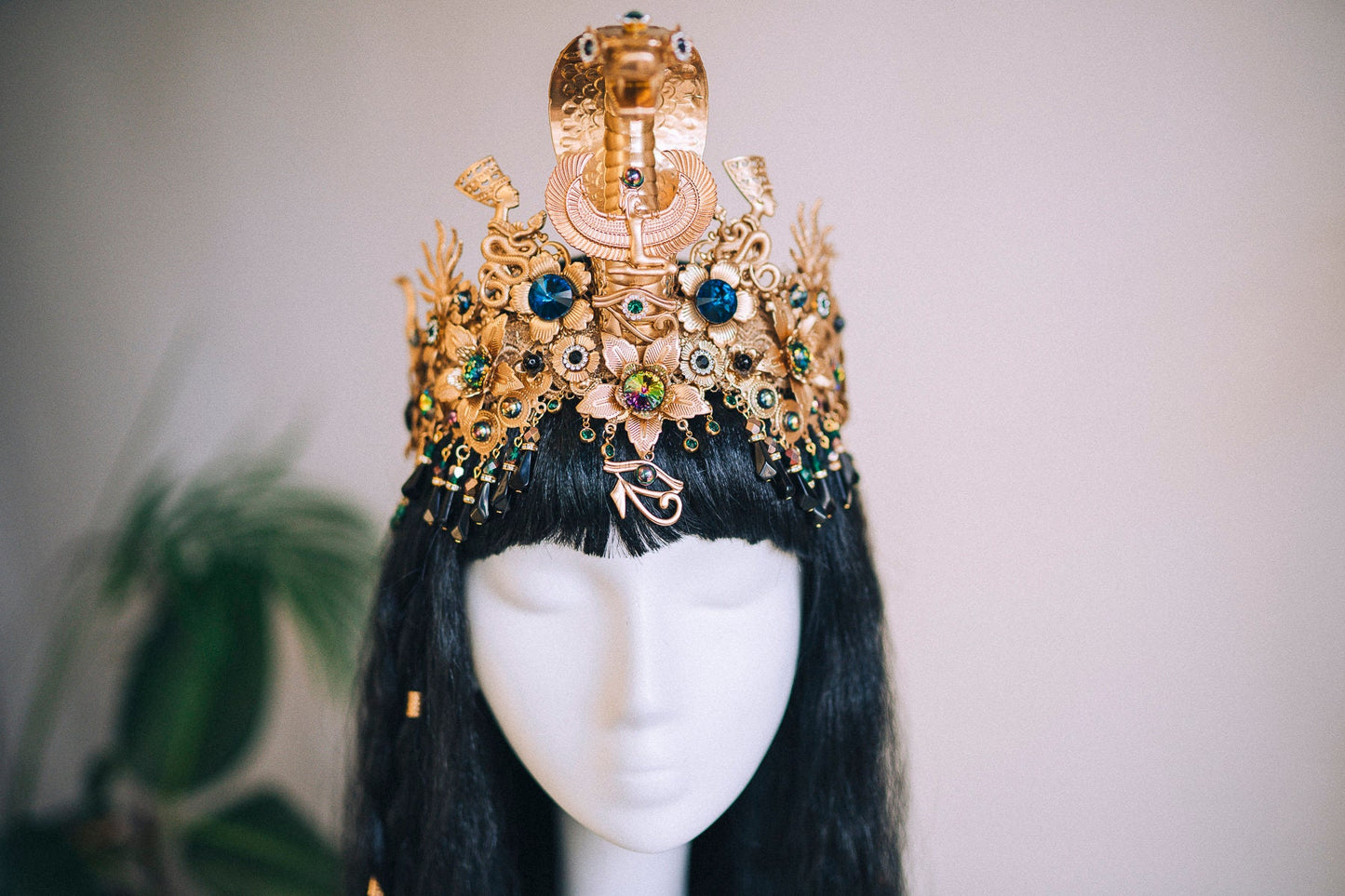 Cleopatra Crown, Egypt costume, Gold Headpiece, Headdress, Halloween costume, Goddess Crown, Burning man, Gold cobra crown