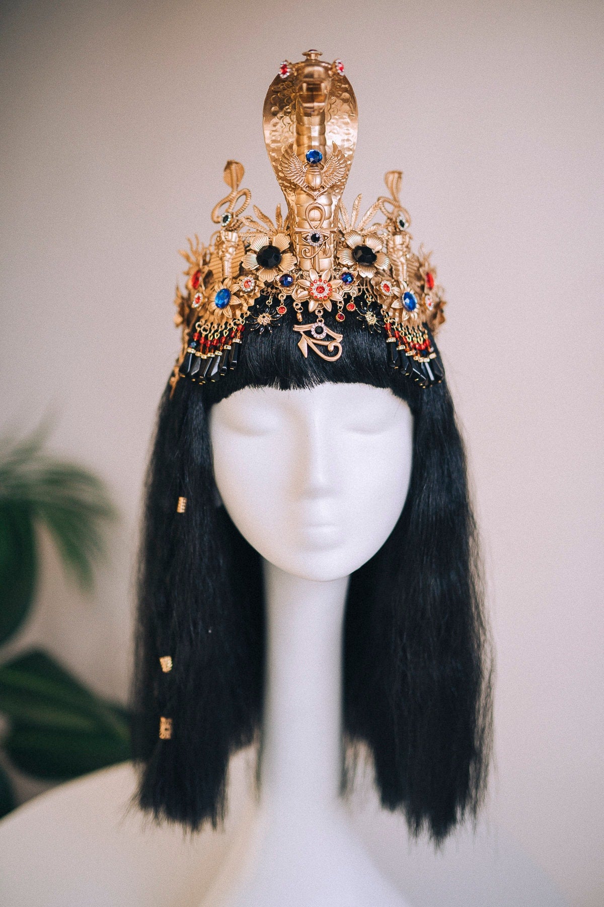 Cleopatra Crown, Cleopatra headpiece, Halloween costume, Gold goddess crown, Gold Egypt jewellery, Gold cobra headpiece