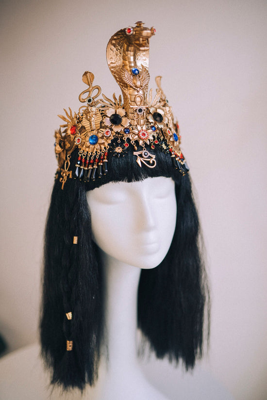 Cleopatra Crown, Cleopatra headpiece, Halloween costume, Gold goddess crown, Gold Egypt jewellery, Gold cobra headpiece