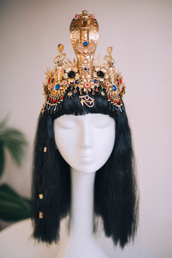 Cleopatra Crown, Cleopatra headpiece, Halloween costume, Gold goddess crown, Gold Egypt jewellery, Gold cobra headpiece