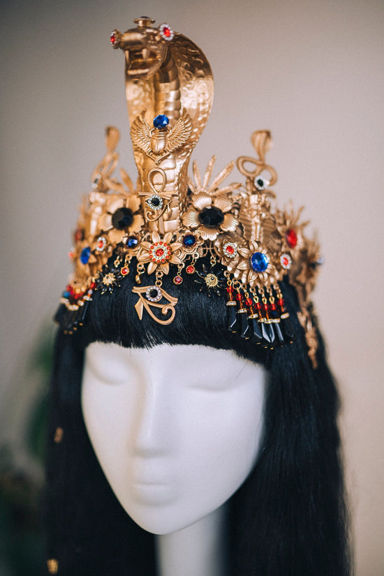 Cleopatra Crown, Cleopatra headpiece, Halloween costume, Gold goddess crown, Gold Egypt jewellery, Gold cobra headpiece