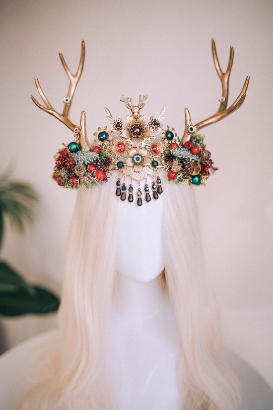 Reindeer Headband, Xmas Party, Christmas Flower Crown, Halo Headpiece, Merry Christmas, Christmas Headband, Antlers Crown, Deer Flower Crown