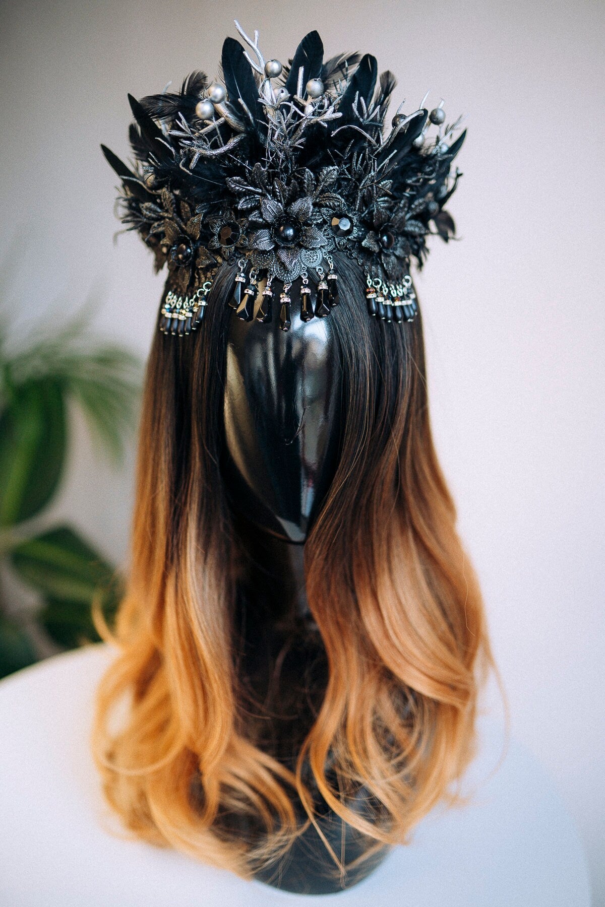 Black Swan crown, Moon Child Crown, Black Tiara, Witch, Witch Headpiece, Fairy Crown, Halloween Costume, Black Crown, Halloween Headband