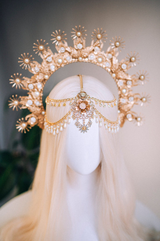 Gold Halo crown, Halo Headband, Halo headpiece, Wedding crown, Festival headpiece, Met Gala Crown, Baroque Crown, Mary Crown, Boho Wedding