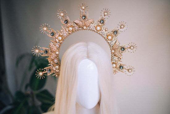 Gold Halo crown, Halo Headband, Halo headpiece, Wedding crown, Festival headpiece, Met Gala Crown, Baroque Crown, Mary Crown, Boho Wedding