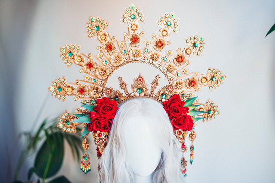 Halo crown Headpiece Goddess crown Catrina Crown Cactus headband Halloween costume Day of the Dead headpiece Flower crown Sugar skull crown