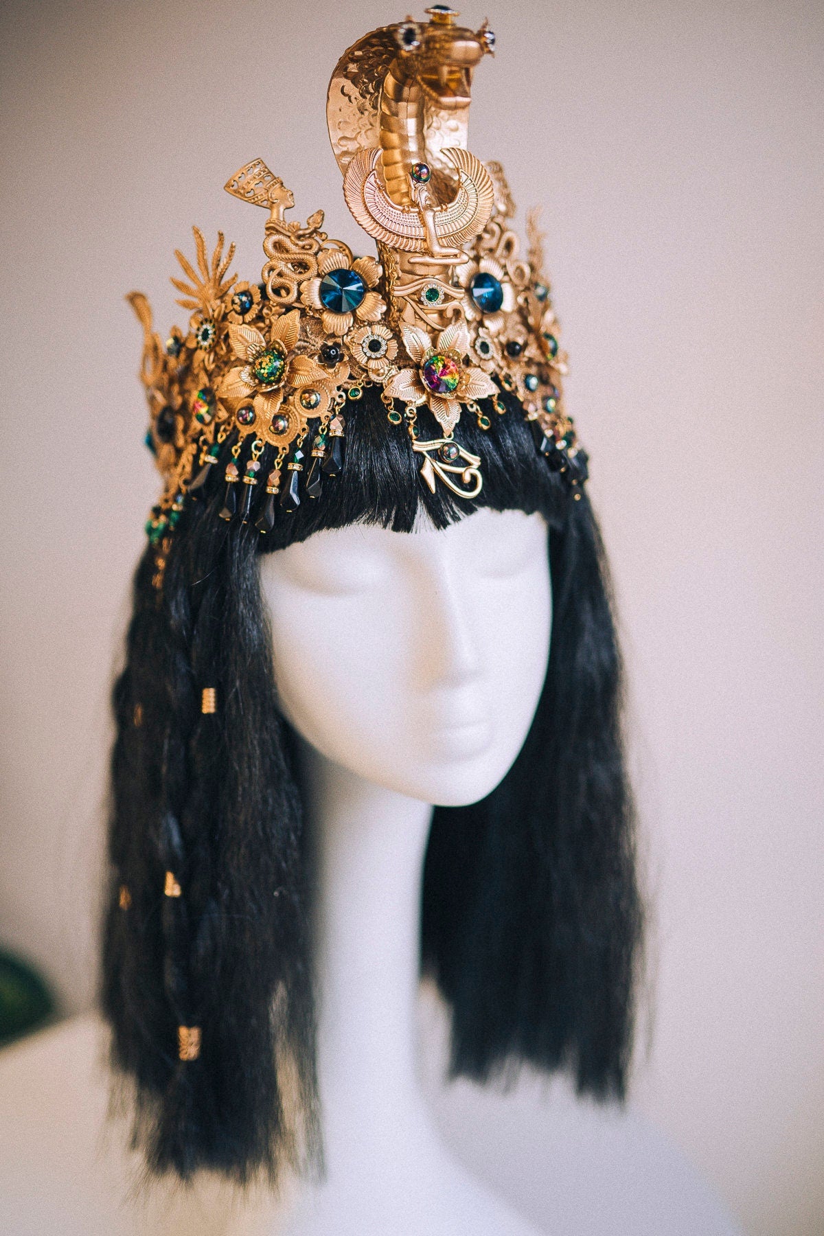 Cleopatra Crown, Egypt costume, Gold Headpiece, Headdress, Halloween costume, Goddess Crown, Burning man, Gold cobra crown