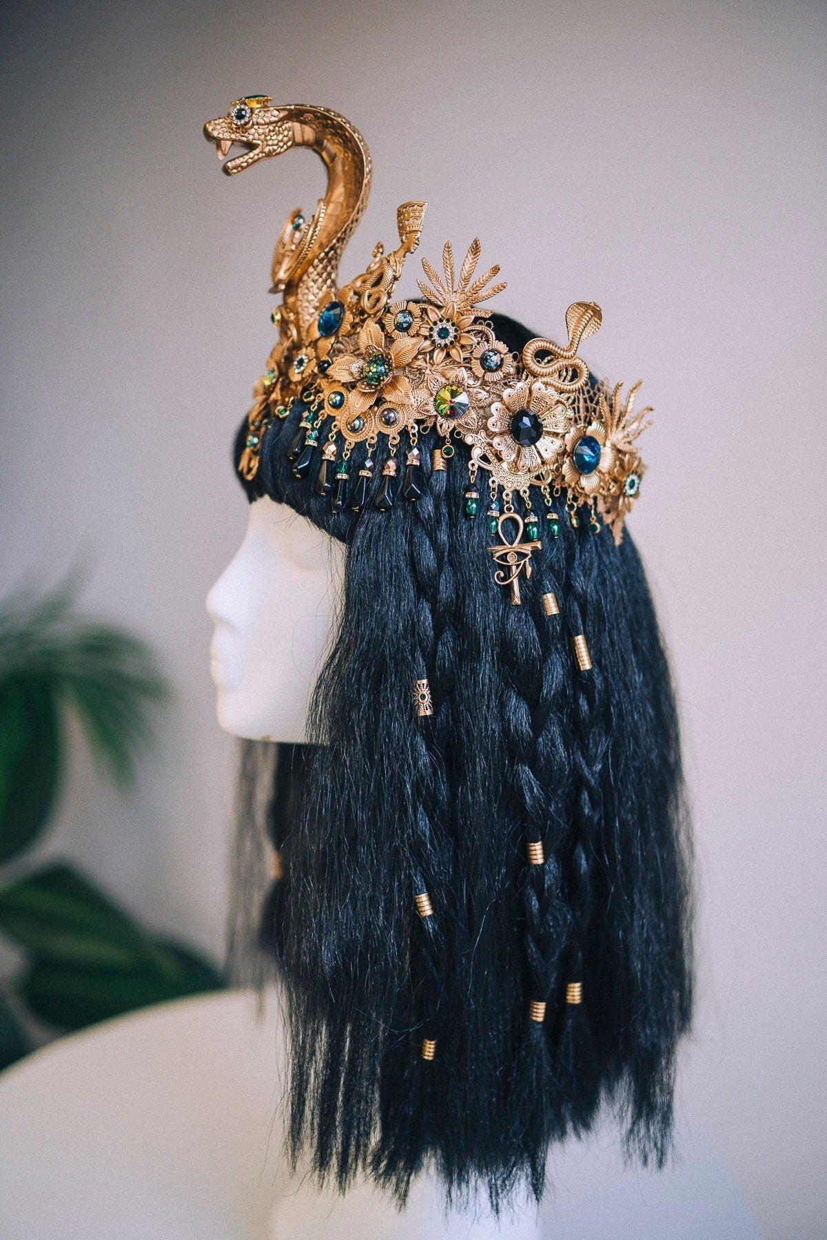 Cleopatra Crown, Egypt costume, Gold Headpiece, Headdress, Halloween costume, Goddess Crown, Burning man, Gold cobra crown