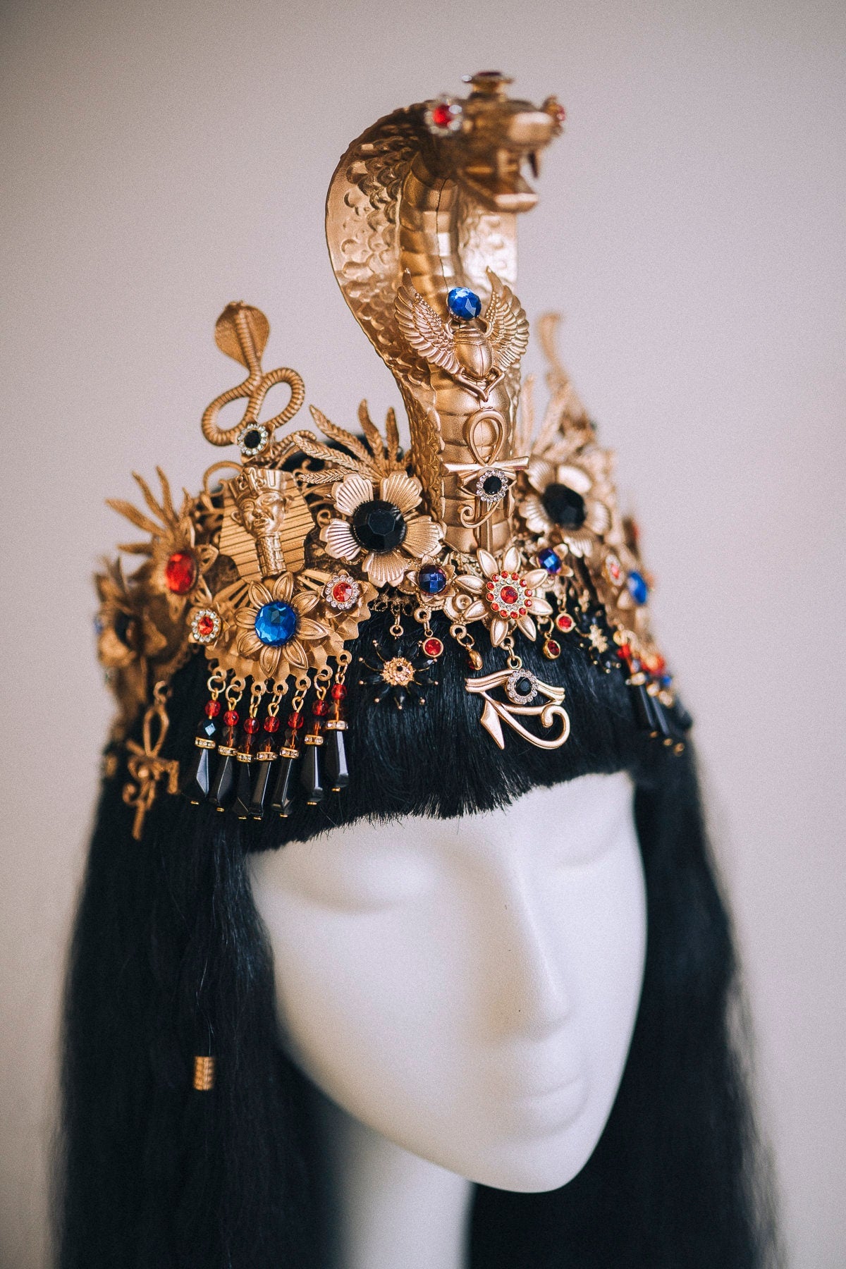 Cleopatra Crown, Cleopatra headpiece, Halloween costume, Gold goddess crown, Gold Egypt jewellery, Gold cobra headpiece