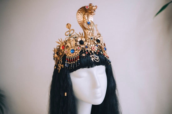 Cleopatra Crown, Cleopatra headpiece, Halloween costume, Gold goddess crown, Gold Egypt jewellery, Gold cobra headpiece