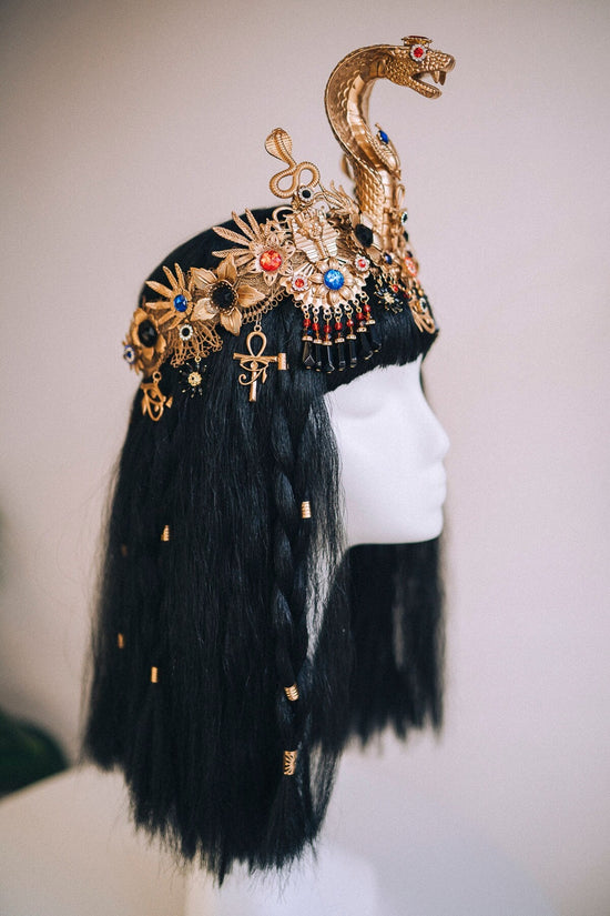 Cleopatra Crown, Cleopatra headpiece, Halloween costume, Gold goddess crown, Gold Egypt jewellery, Gold cobra headpiece