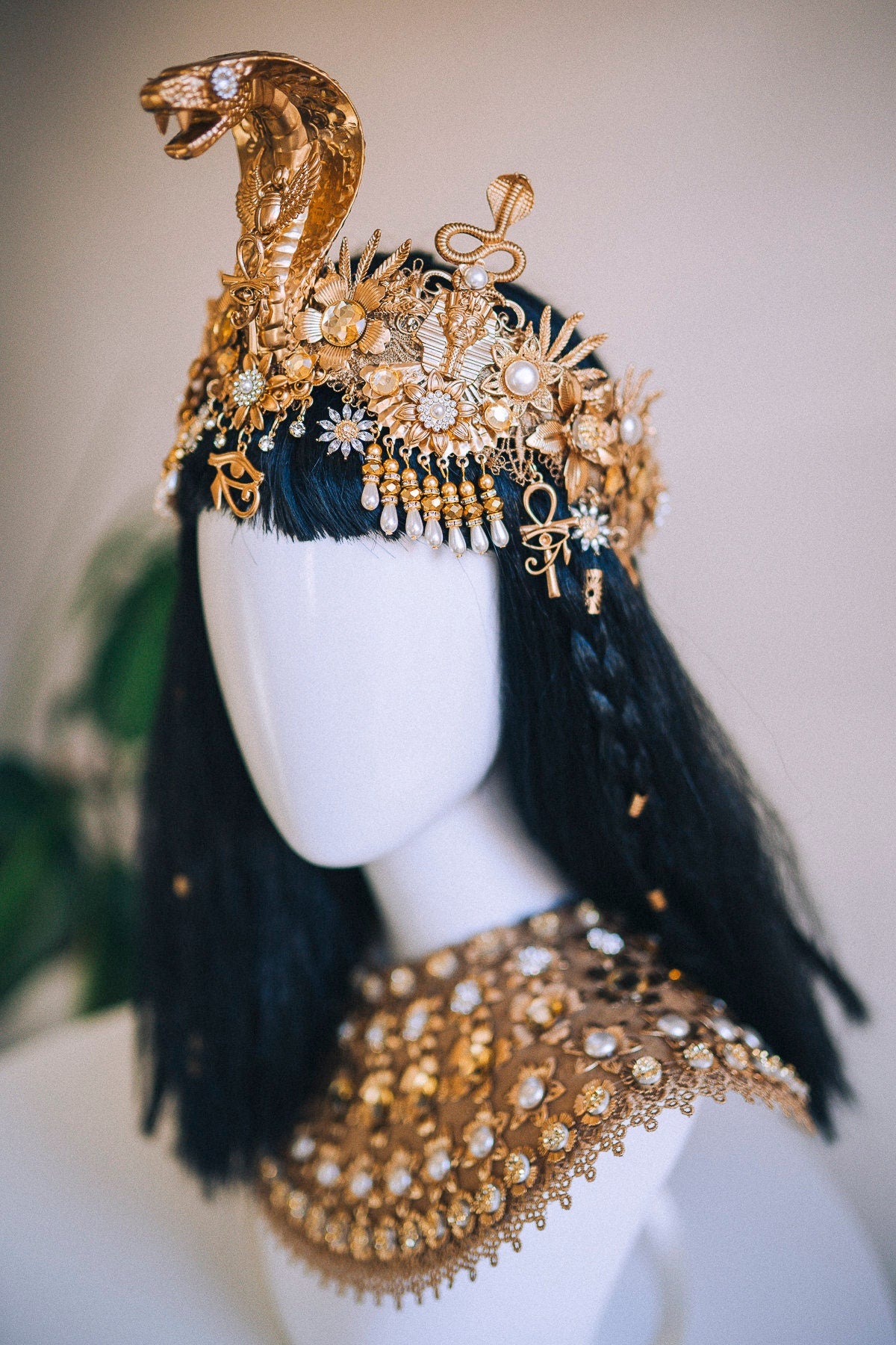 Cleopatra Crown, Gold cobra headpiece, Gold crown, Halloween costume, Gold crown, Cleopatra style headpiece, Goddess Crown, Egypt princess