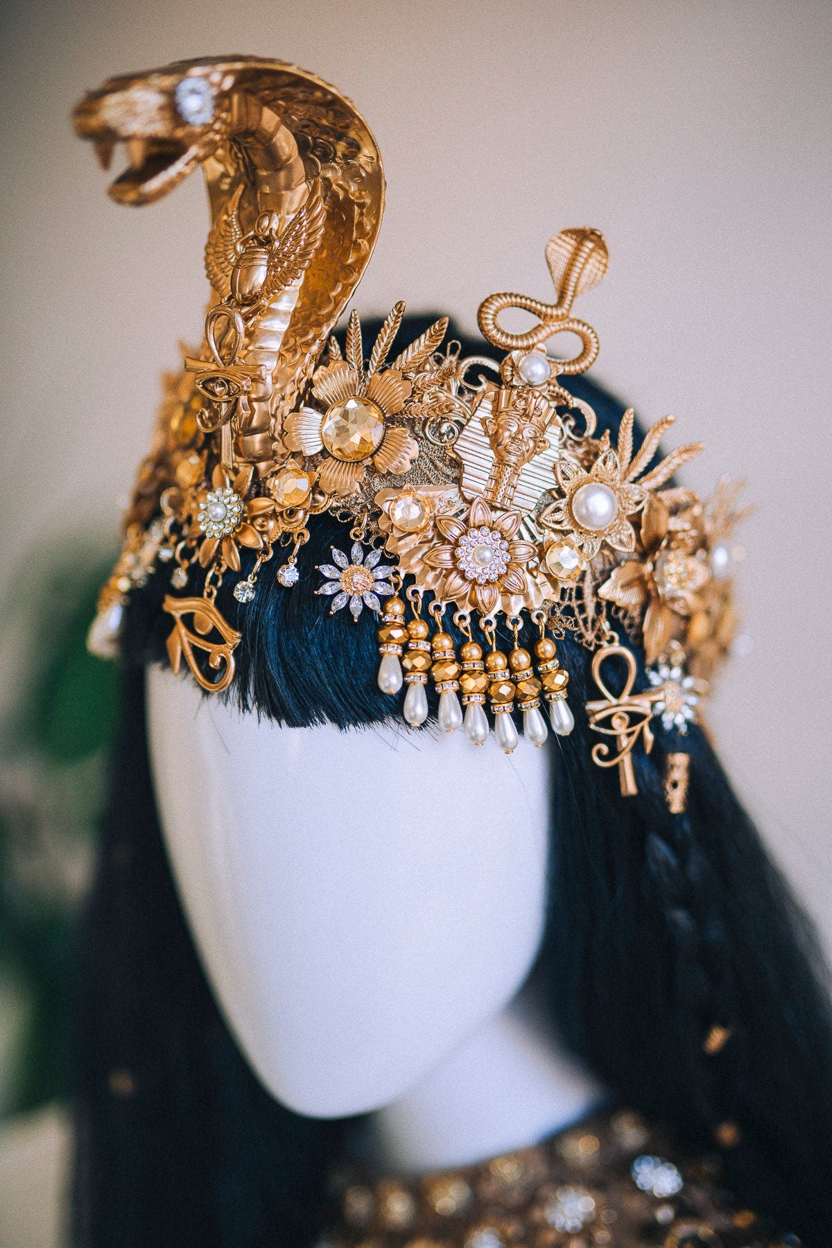 Cleopatra Crown, Gold cobra headpiece, Gold crown, Halloween costume, Gold crown, Cleopatra style headpiece, Goddess Crown, Egypt princess