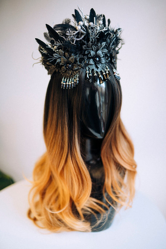 Black Swan crown, Moon Child Crown, Black Tiara, Witch, Witch Headpiece, Fairy Crown, Halloween Costume, Black Crown, Halloween Headband