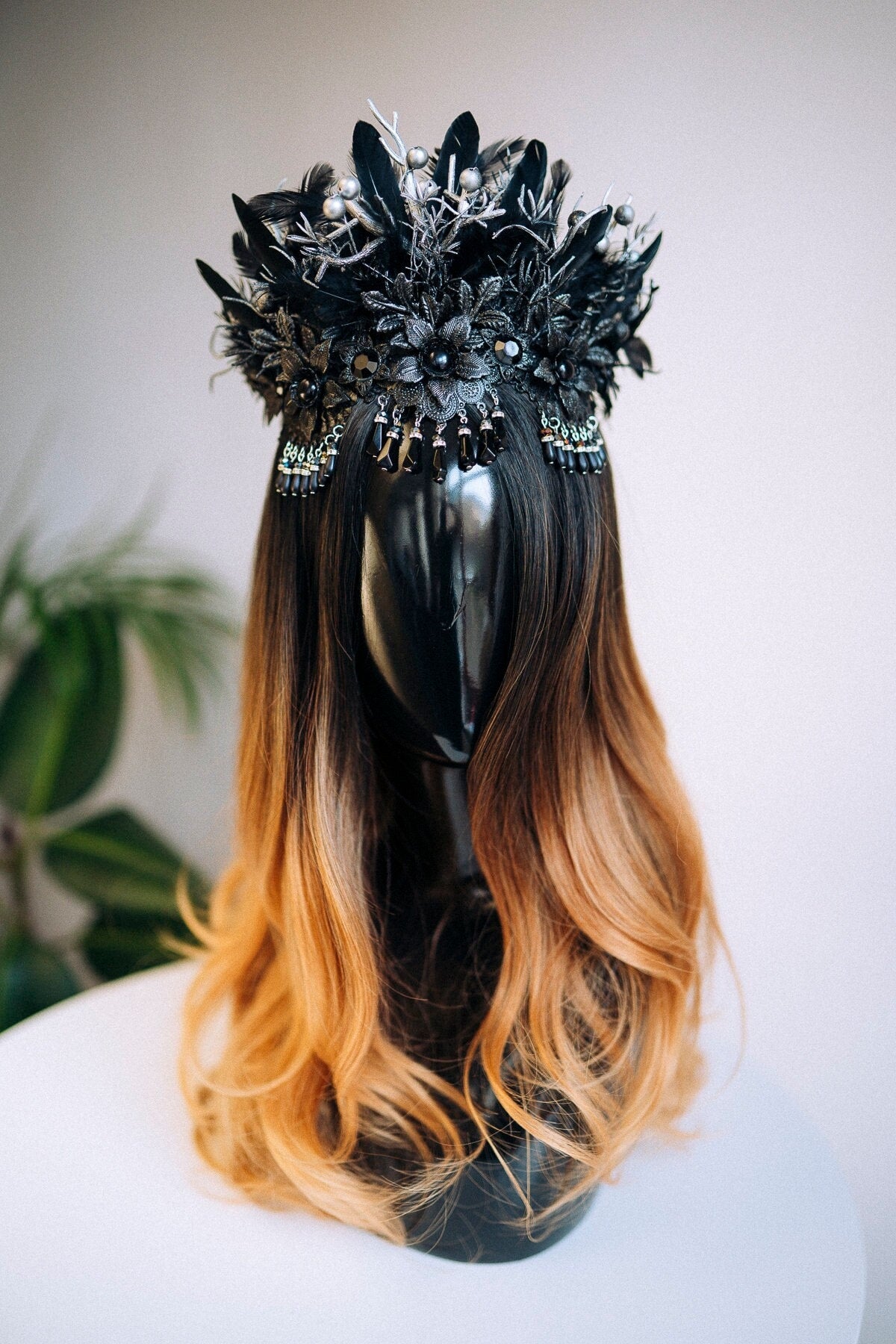 Black Swan crown, Moon Child Crown, Black Tiara, Witch, Witch Headpiece, Fairy Crown, Halloween Costume, Black Crown, Halloween Headband