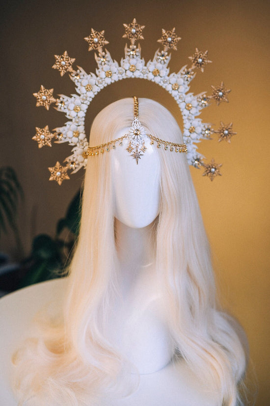 Snowflake Halo Crown Headlights Xmas Party Crown Winter Tiara White Halo Winter Wedding Photo Props Christmas Photos shoot Jewelry