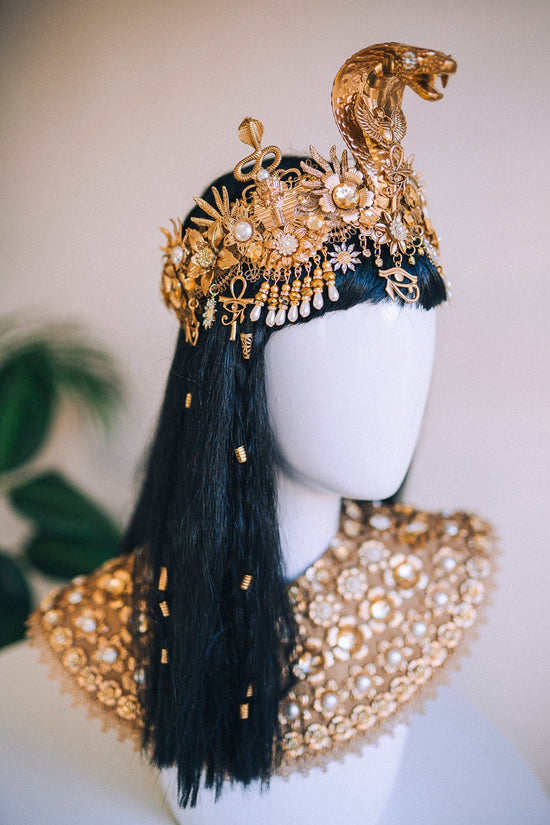 Cleopatra Crown, Gold cobra headpiece, Gold crown, Halloween costume, Gold crown, Cleopatra style headpiece, Goddess Crown, Egypt princess