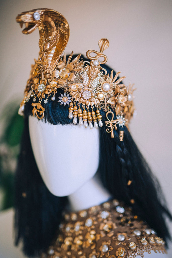 Cleopatra Crown, Gold cobra headpiece, Gold crown, Halloween costume, Gold crown, Cleopatra style headpiece, Goddess Crown, Egypt princess