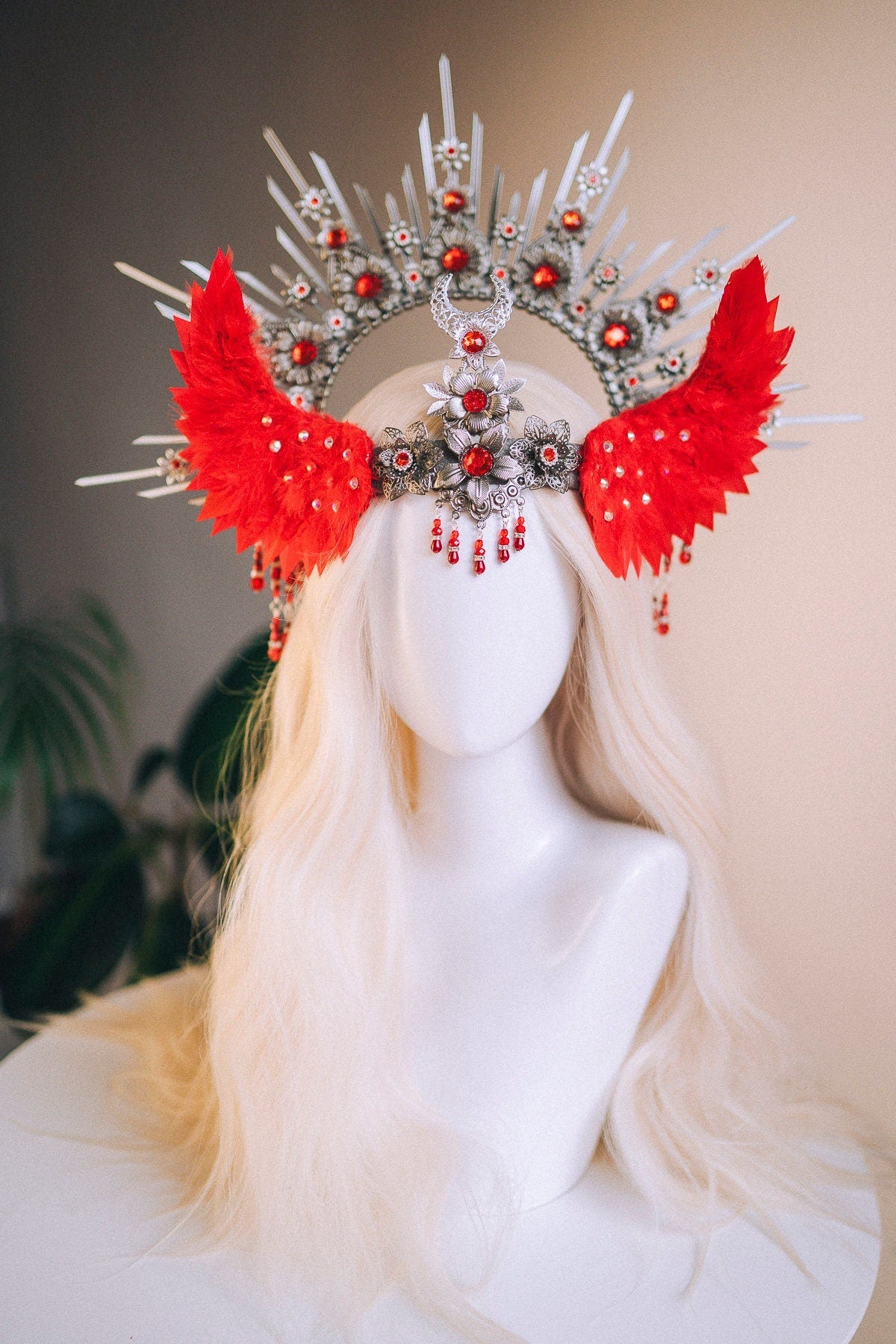 Angel Crown Platinum Halo Crown Red Headband Halloween Headlights Wedding Crown Burlesque Maternity Photo Props Angel Wings Burning Man