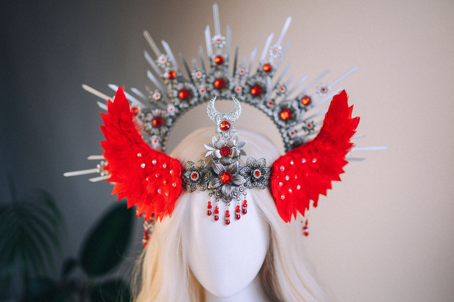 Angel Crown Platinum Halo Crown Red Headband Halloween Headlights Wedding Crown Burlesque Maternity Photo Props Angel Wings Burning Man