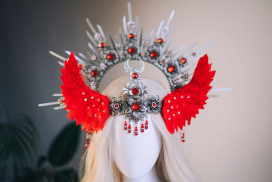 Angel Crown Platinum Halo Crown Red Headband Halloween Headlights Wedding Crown Burlesque Maternity Photo Props Angel Wings Burning Man