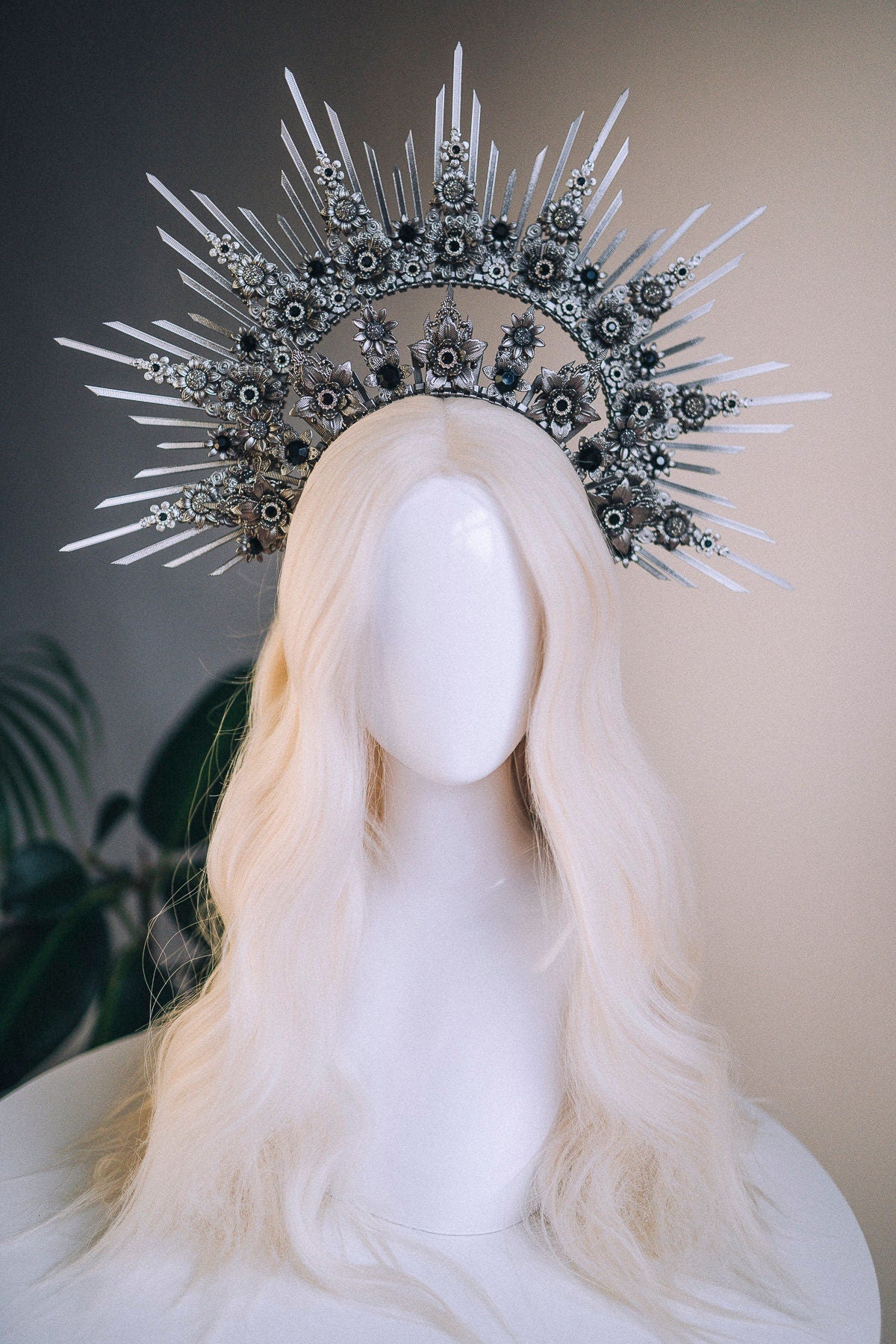 Angel Crown Silver Halo Crown Black Headband Halloween Headlights Wedding Crown Burlesque Maternity Photo Props Burning Man Dark Beauty