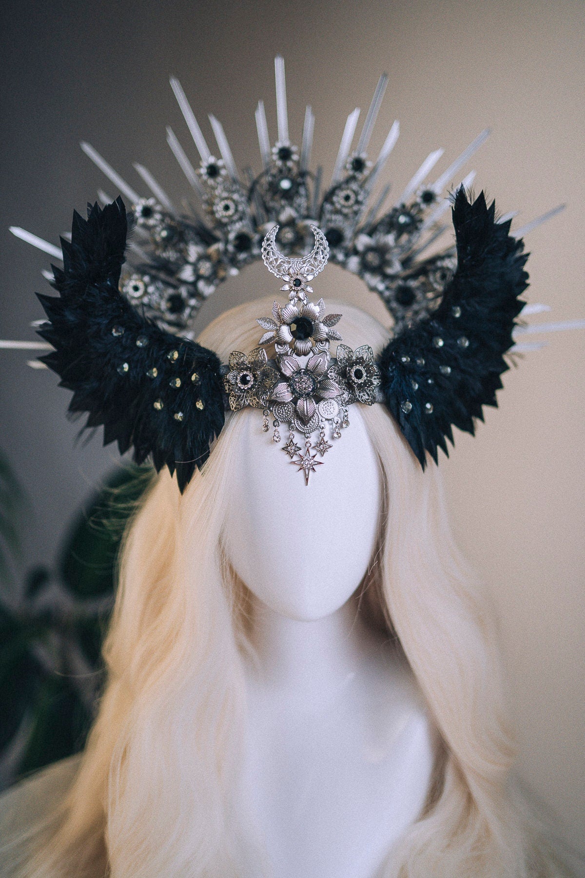 Angel Crown Silver Halo Crown Black Headband Halloween Headlights Wedding Crown Burlesque Maternity Photo Props Angel Wings Burning Man