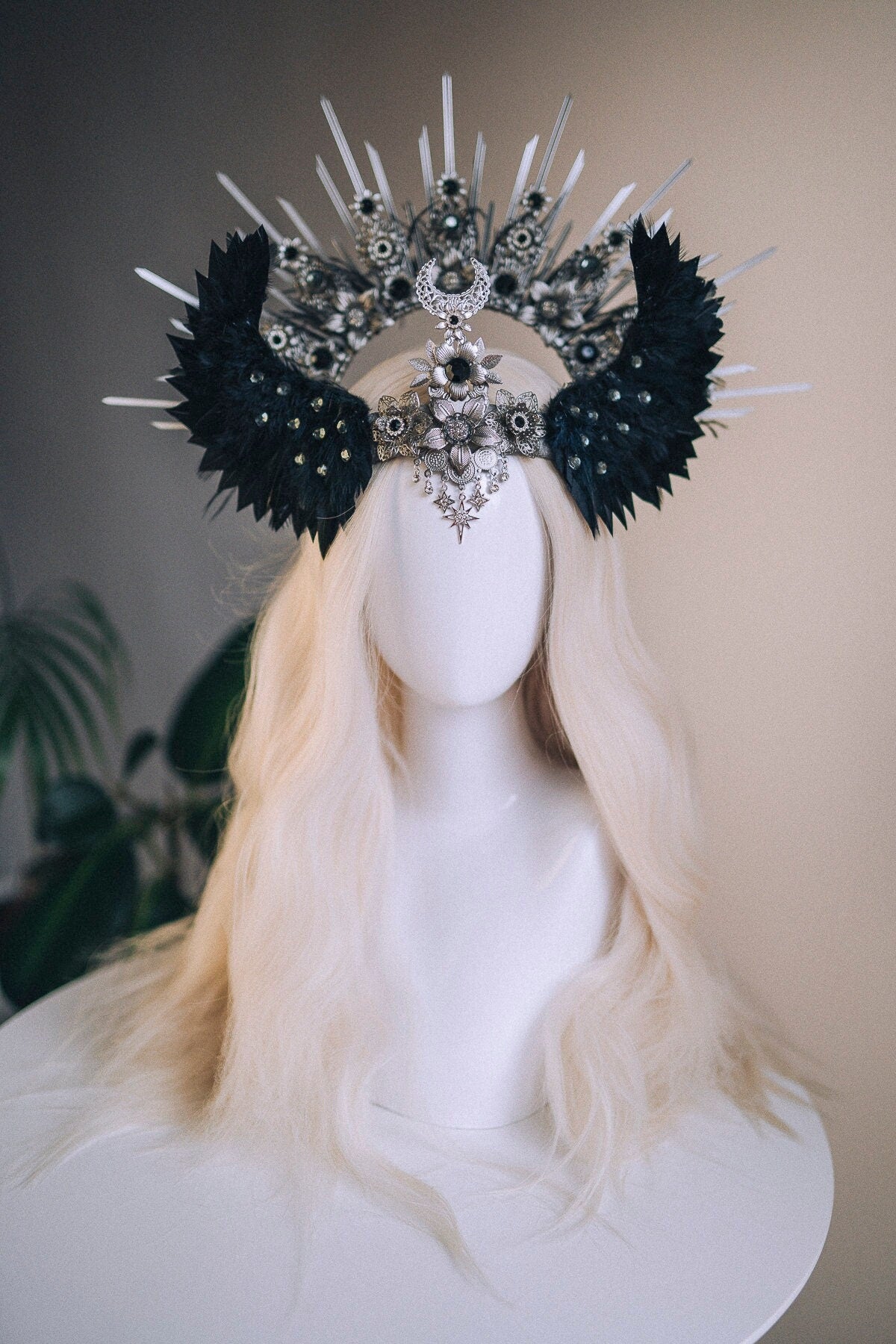 Angel Crown Silver Halo Crown Black Headband Halloween Headlights Wedding Crown Burlesque Maternity Photo Props Angel Wings Burning Man