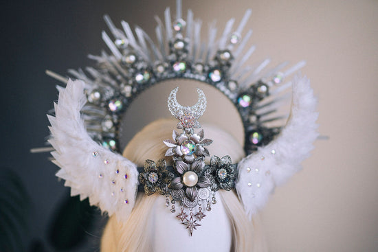 Angel Crown Silver Halo Crown White Headband Halloween Headlights Wedding Crown Burlesque Maternity Photo Props Angel Wings Burning Man