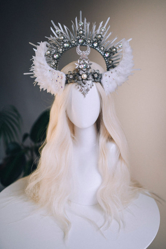 Angel Crown Silver Halo Crown White Headband Halloween Headlights Wedding Crown Burlesque Maternity Photo Props Angel Wings Burning Man