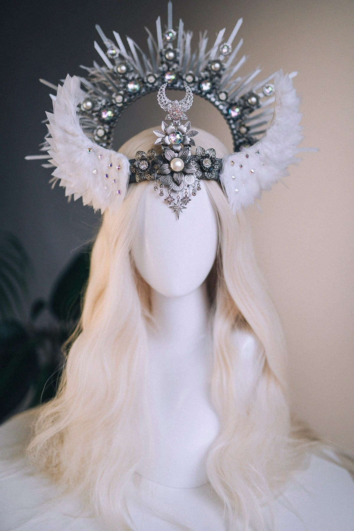 Angel Crown Silver Halo Crown White Headband Halloween Headlights Wedding Crown Burlesque Maternity Photo Props Angel Wings Burning Man