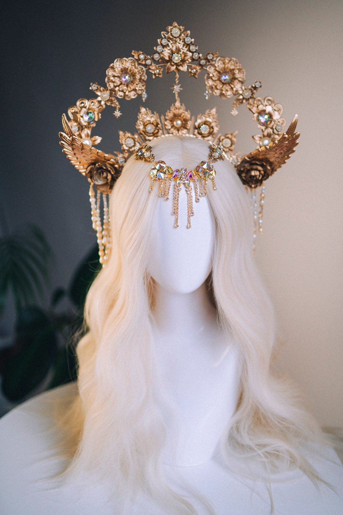 Angel Crown Gold Halo Crown Beige Headband Halloween Headlights Wedding Crown Burlesque Maternity Photo Props Angel Wings Burning Man