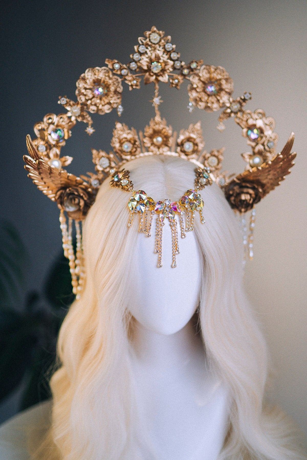 Angel Crown Gold Halo Crown Beige Headband Halloween Headlights Wedding Crown Burlesque Maternity Photo Props Angel Wings Burning Man