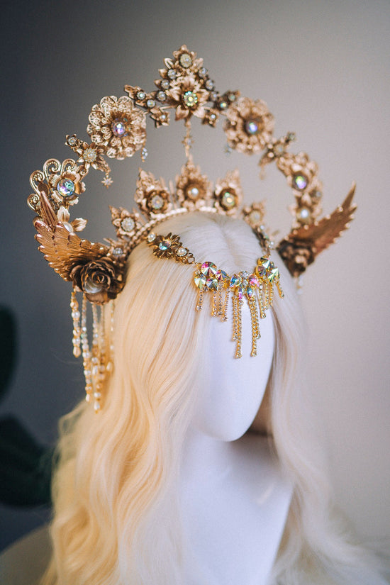 Angel Crown Gold Halo Crown Beige Headband Halloween Headlights Wedding Crown Burlesque Maternity Photo Props Angel Wings Burning Man